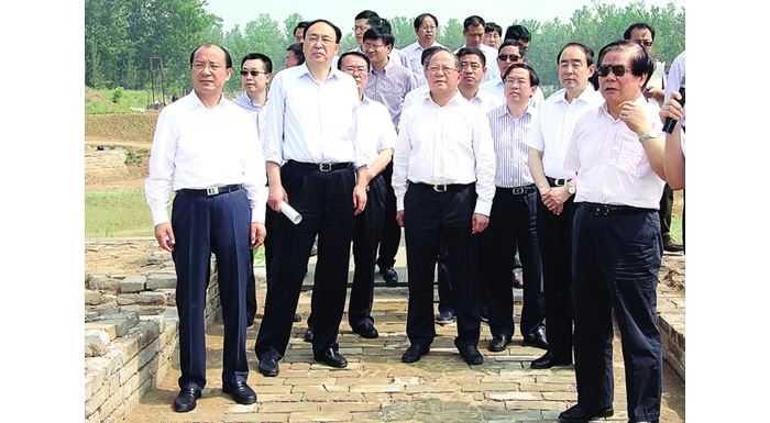 國家文化部部長蔡武、國家文物局局長勵小捷視察汶上縣南旺樞紐遺址保護和申遺工作
